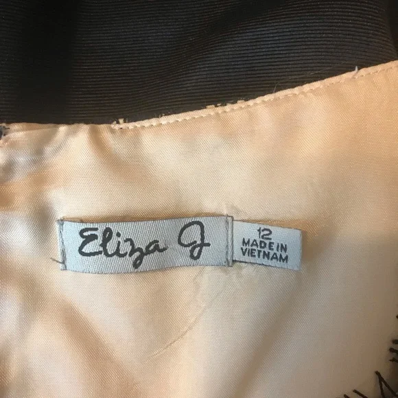 Eliza J Black nCream eyelash lace cocktail dress. - Picture 6 of 12